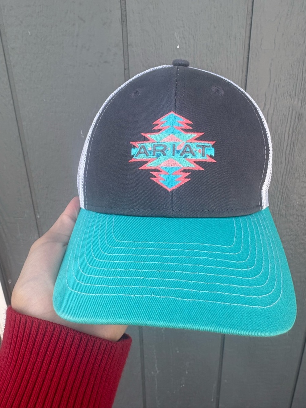 Ariat Teal Brim Charcoal Front Kids Trucker Hat with Southwest Logo